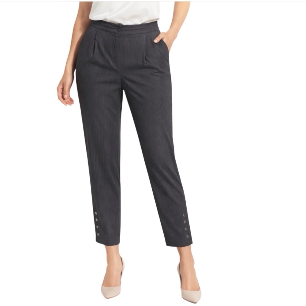 Calvin Klein Gray Pinstripe Pants Stretch Knit Snap Ankle Trouser Size 22W